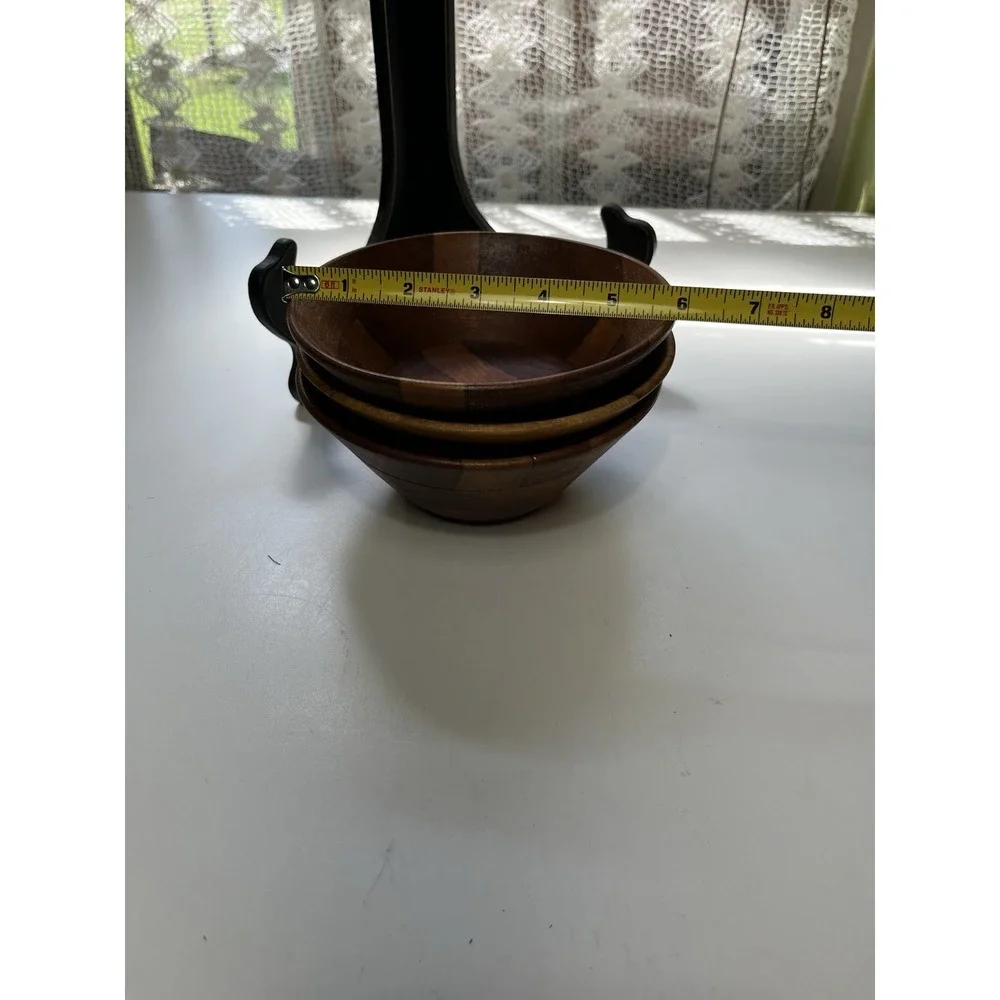 Vtg MCM Segmented Artisan Made Wood Bowl Bullseye Mark Patent Japan 6